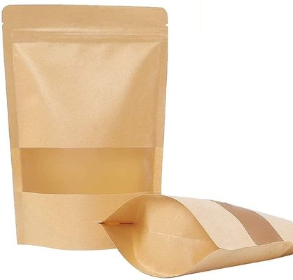 quality Custom Single Barrier Stand Up Doypack Food Grocery Pouch Craft Paper Packaging Bag With Window And Zipper Soy Beans Spice Packaging Bags factory