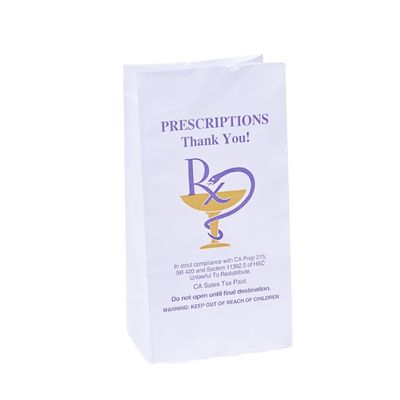 quality Food Grade BIODEGRADABLE Customized Logo Printed RX Prescription Medicine Water Resistant Paper Bag For Pharmacy factory