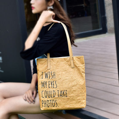 quality Recyclable Custom Washable Kraft Paper Bag Shopping Bags Women Handbags Ladies Tote Bag factory